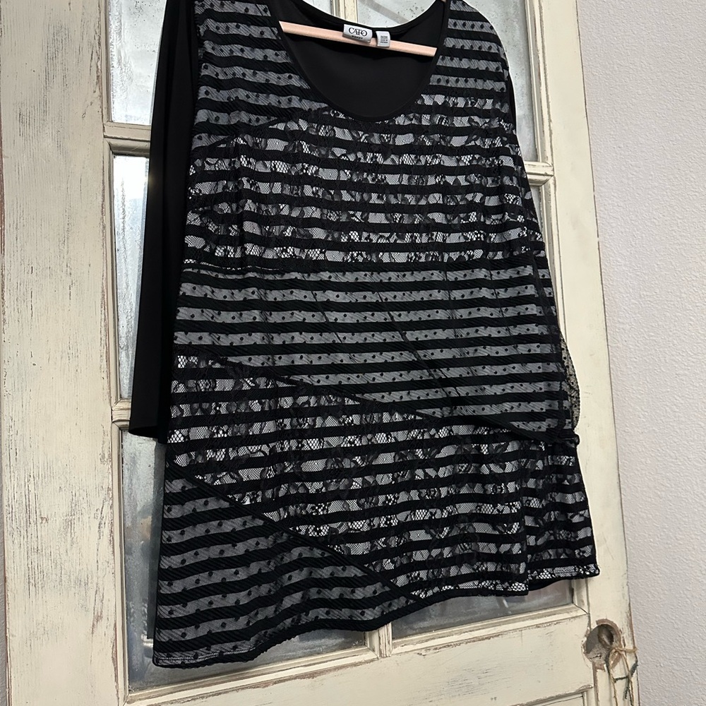 Cato Black and White Boxy Sequin Blouse